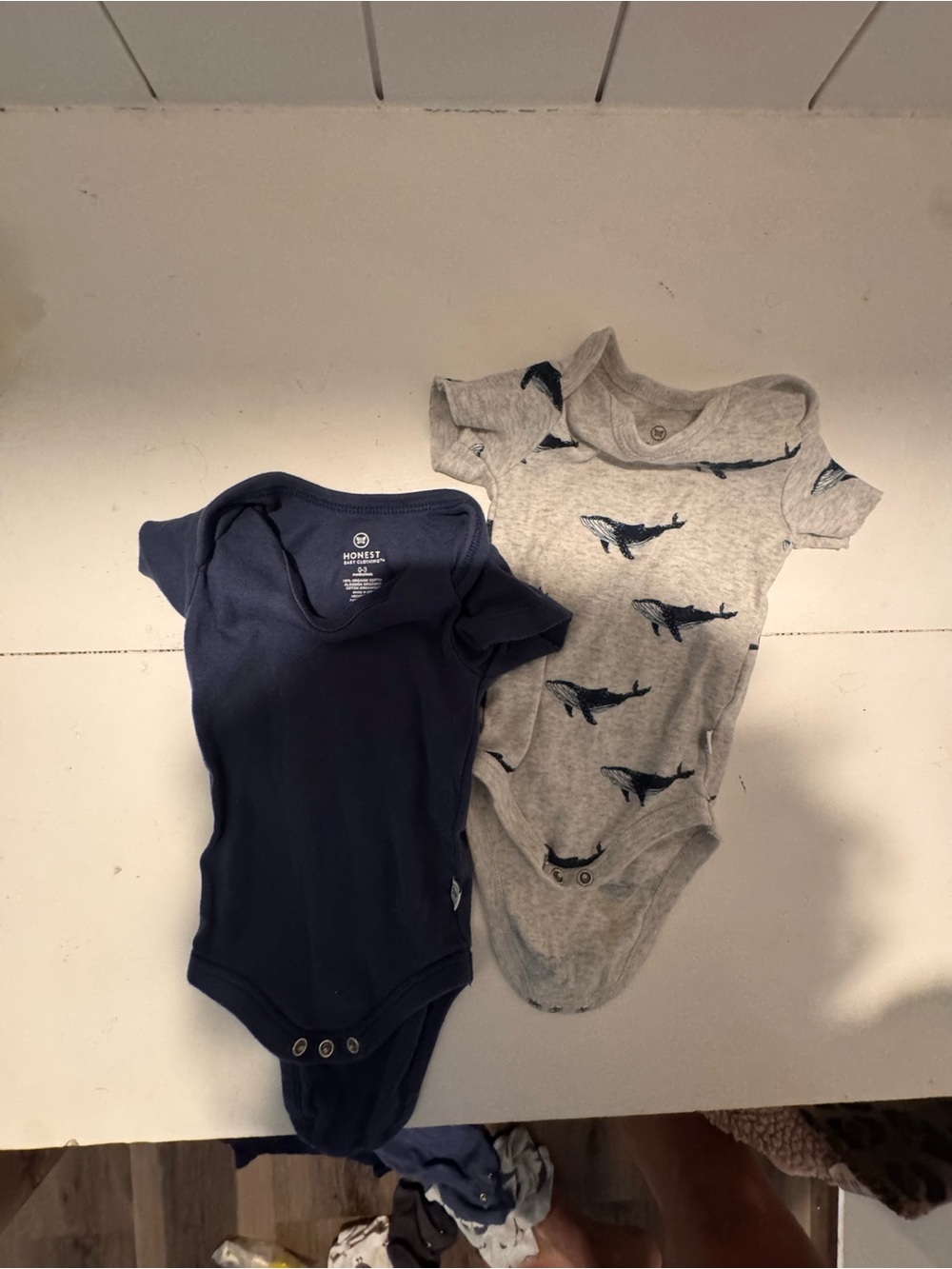Baby Navy and Gray Whale Print One-Piece Bodysuits (2-Pack)